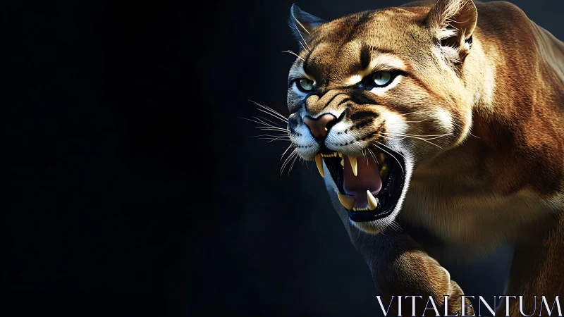 Snarling Mountain Lion Portrait with High-Contrast Lighting