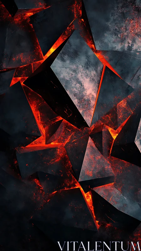 Lava-lit geometric shards glow warmly in a dark abstract field