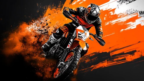 Rider in bold orange races through a burst of pure speed.
