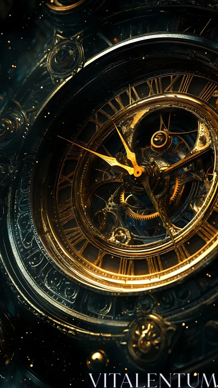 Gilded cosmic clockwork swirling through midnight gears.