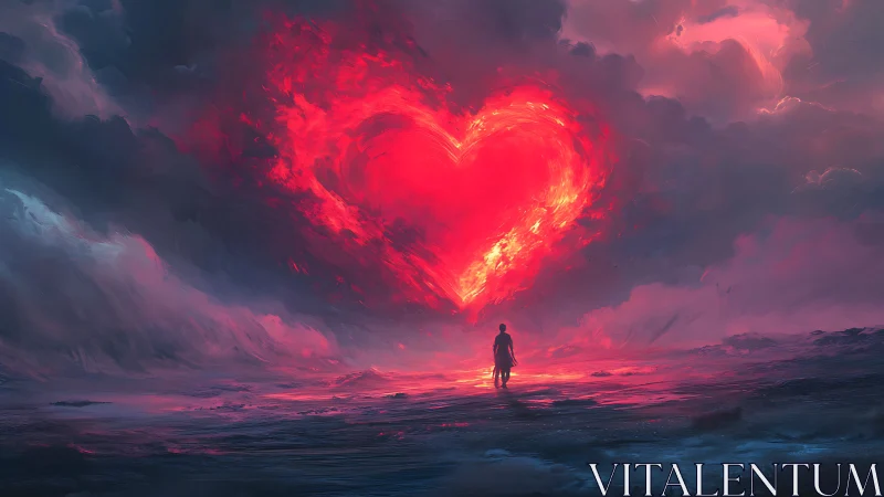 Celestial Heart Ablaze: A Solitary Vigil Beneath Passion's Glow.