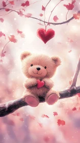 Plush Ursine Pendant with Cardiac Motif in Arboreal Setting