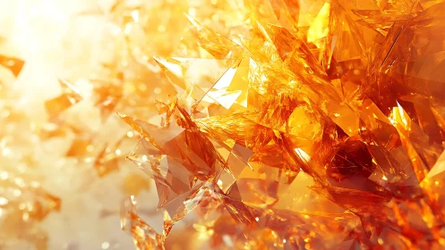 Abstract golden crystal shards in vibrant digital art style.