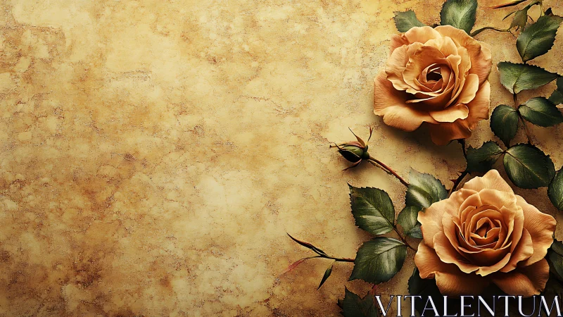 Vintage Romance: Weathered Gold Roses Bloom Timeless.