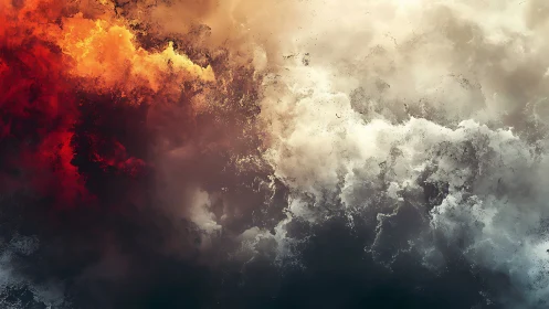 Storm of fire and mist collides in a dramatic abstract sky