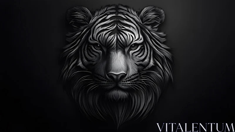 Monochrome Tiger Portrait in Dramatic Digital Art Style.