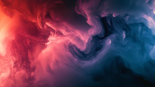 Abstract red and blue swirling digital smoke pattern.