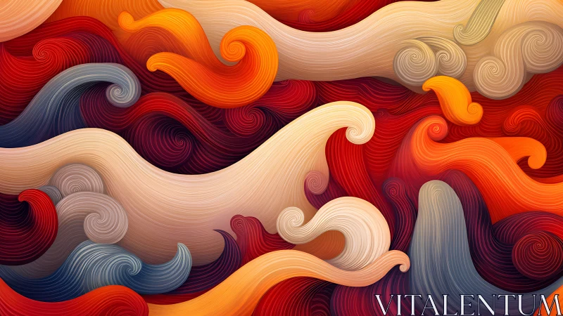Vibrant swirling ribbons in layered warm abstract waves
