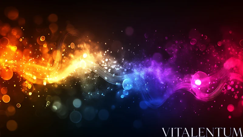 Multicolor abstract light waves on dark blurred background.