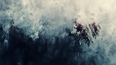 Abstract textured painting with moody blue and gray tones.