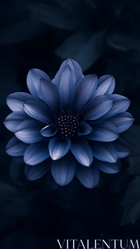 Blue Dahlia Flower Centered Against Dark Background.