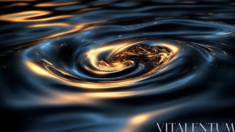 Swirling luminous vortex distorts reflective liquid surface