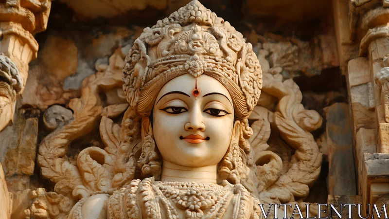 Intricately carved sandstone Hindu deity relief with ornate crown