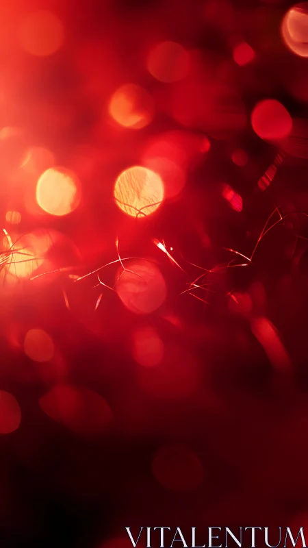 Red bokeh lights with fine strands in soft focus field.