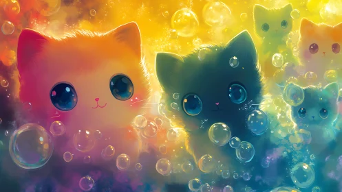 Luminescent Feline Subjects with Spherical Light Phenomena and Chromatic Gradient Rendering