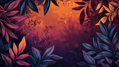 Color-gradient foliage frame encircles warm glowing center