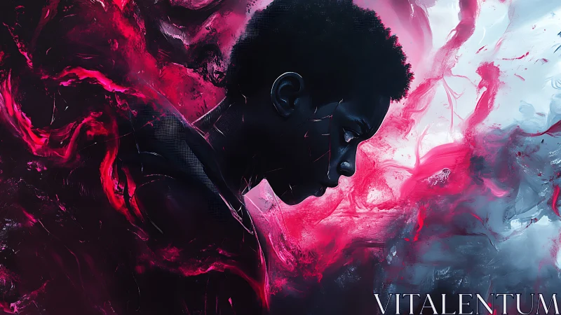 Crimson energy swirls around a thoughtful young profile soul