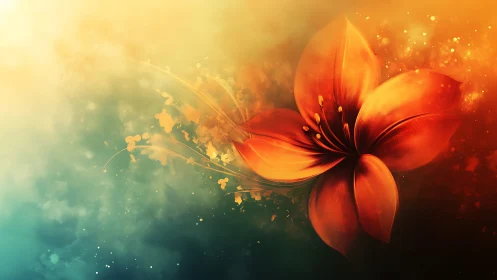 Luminous Red Flower Against Gradient Glow.