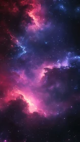 Nebula structure in deep space with magenta and blue clouds.