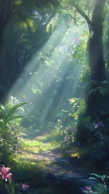 Enchanted Forest Canopy: Luminous Digital Landscape.