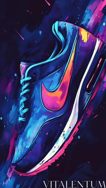 Digital illustration depicts neon-colored athletic shoe profile