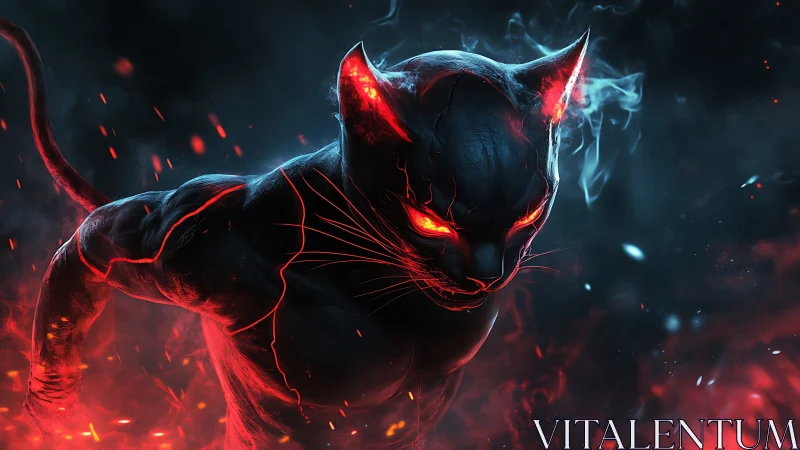 Anthropomorphic feline figure with molten red light accents.