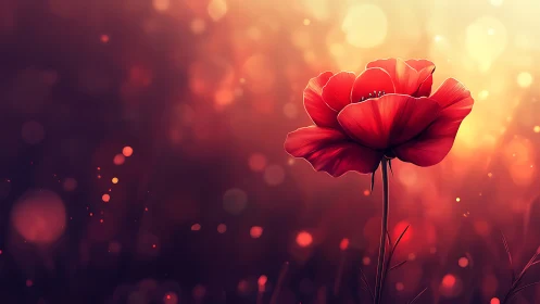 Red Poppy Blooming Against Luminous Bokeh Background.