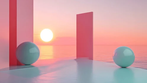 Soft sunset geometry over tranquil pastel seascape.