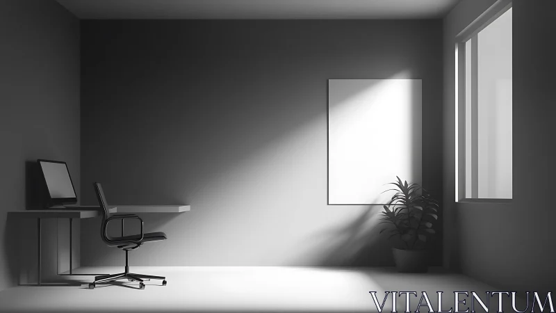 Sunlit minimalist office corner where shadows quietly compose.
