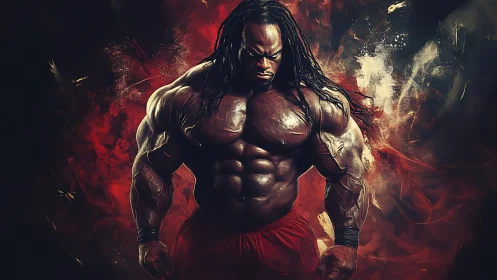 Hyperdefined bodybuilder rendered in dramatic chiaroscuro lighting