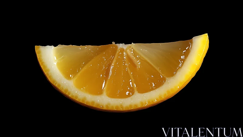 Lemon wedge cross-section is isolated against solid black