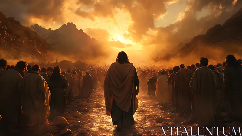 Prophet leads desert multitude toward blazing sunrise