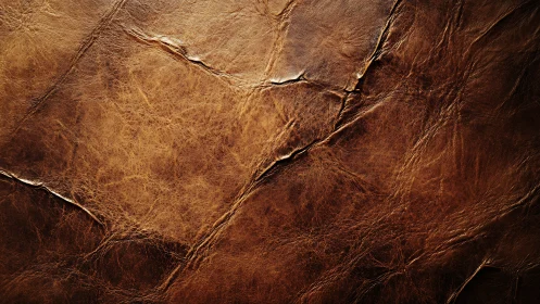 Aged brown leather surface shows complex creasing and patina