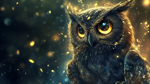 Majestic Owl Portrait in Magical Night Glow, Digital Fantasy Art.