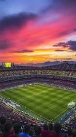 Stadium of green dreams glows beneath a painted fire sky