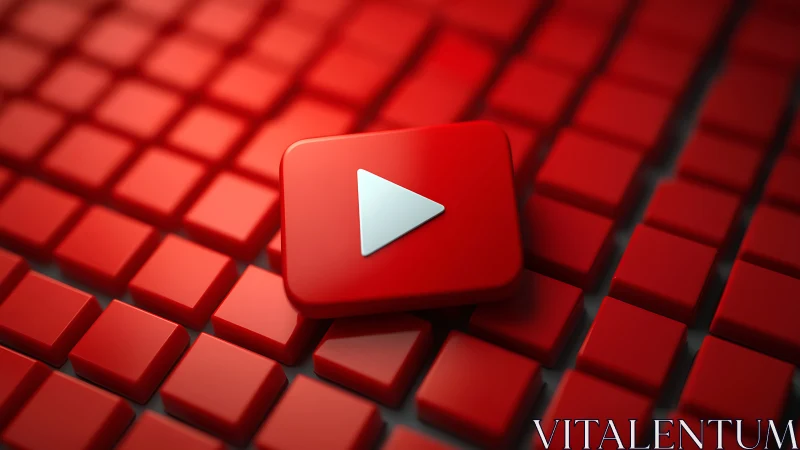 Iconic red play button on glossy geometric tiles.