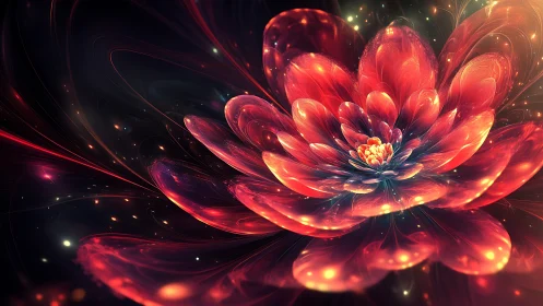 Digital fractal flower blooms with glowing layered petals