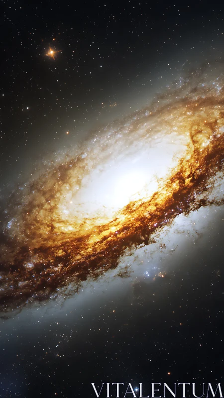 Spiral galaxy core with bright dust lanes in deep space.