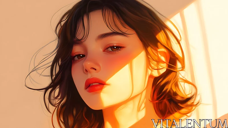 Sunlit portrait captures warm light on digital painted face