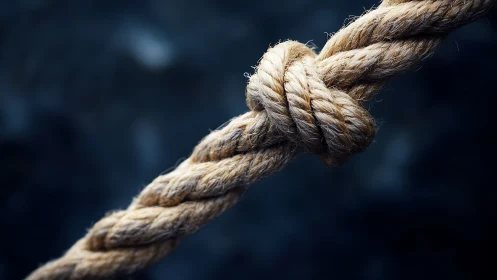 Close view shows a thick natural fiber rope tied in a knot