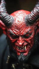 Sinister red demon bust under dramatic studio lighting.