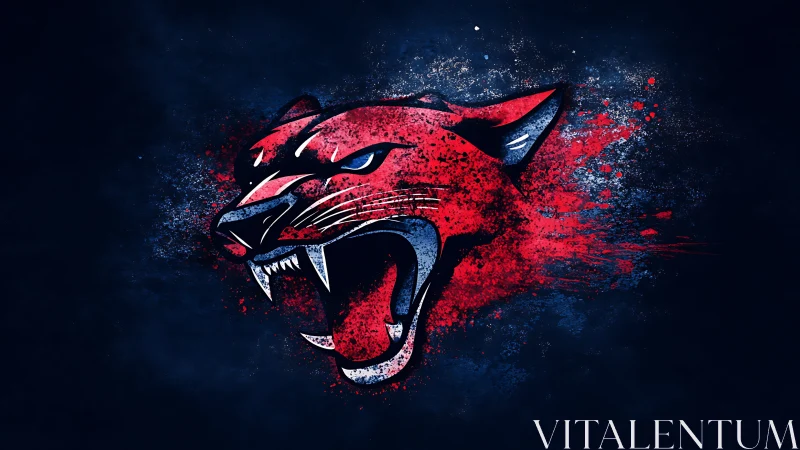 Fierce Roaring Tiger Rendered in Explosive Red and Blue
