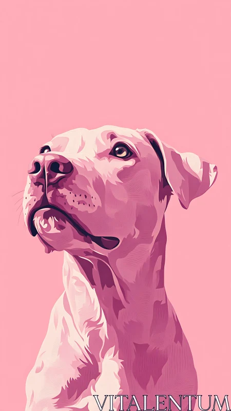 Minimalist vector portrait of short-haired dog on pink field.