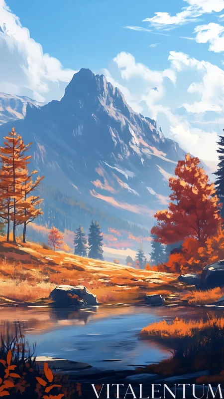 Autumn mountain valley reflects in crisp alpine river. Period.