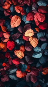 Crimson and teal foliage pattern in moody autumn light.