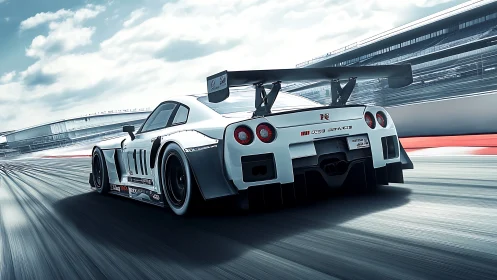 Track-tuned race car explodes into motion on sunlit circuit