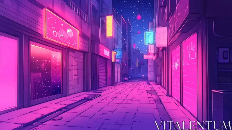 Neon night alleyway glowing with dreamy city quiet.