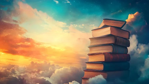 Stories rise gently above the clouds toward a glowing sky