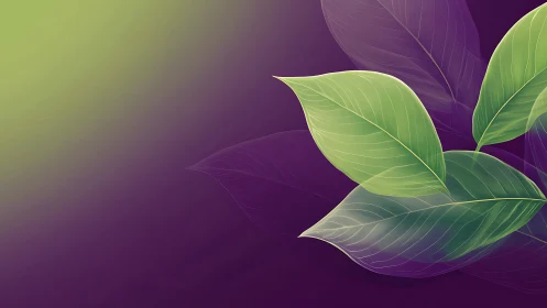 Green leaves glow softly against a deep purple gradient.