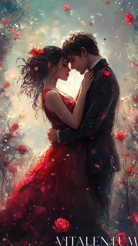 Two Hearts Dancing: Romance Blooms in Crimson Reverie.